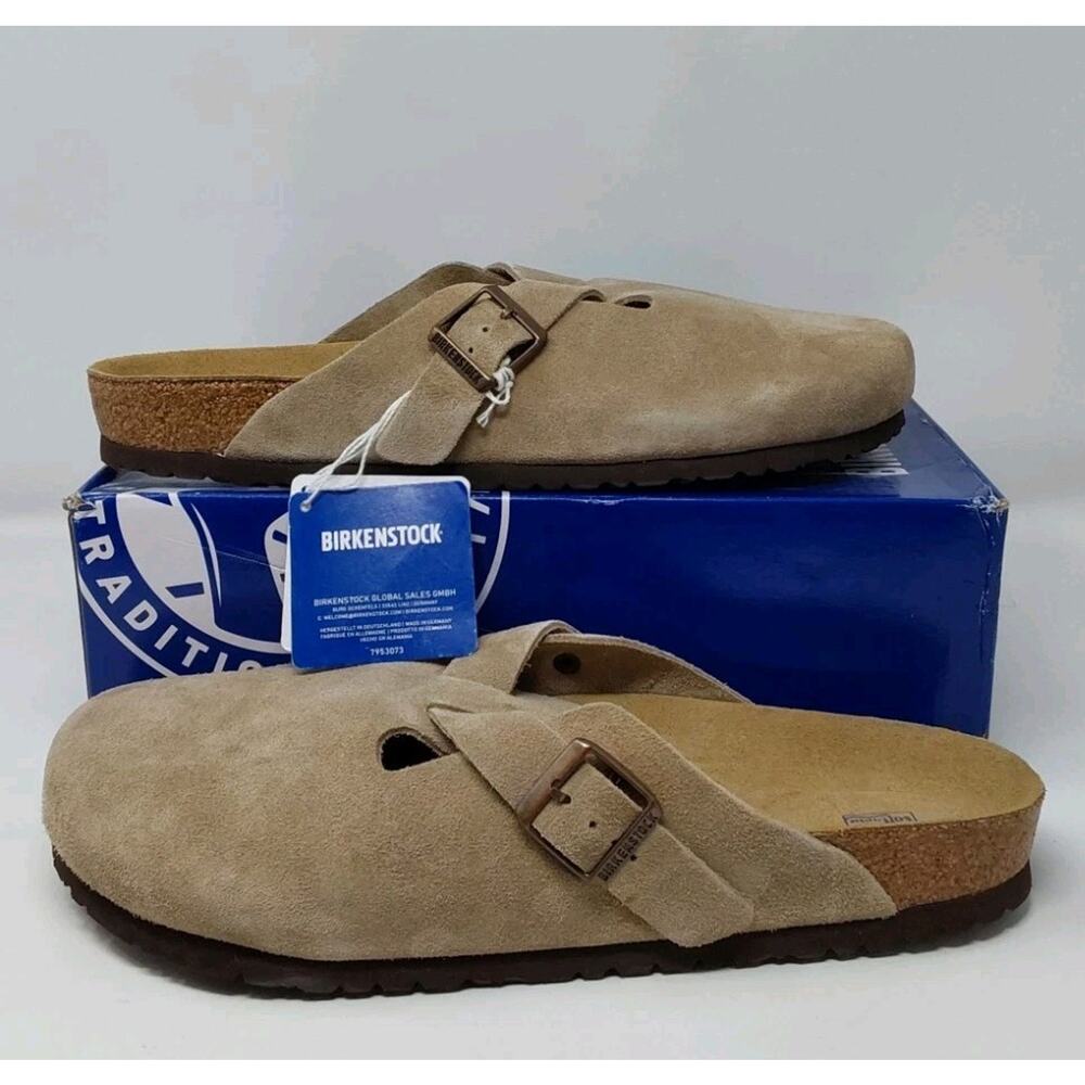 Birkenstock Boston Soft Footbed Taupe Suede Clogs Size EU 45 US 12 Regular Fit